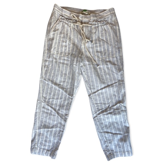 Anthropologie Pants - Anthropologie White Linen Pants Blue Stripe Flowy Rope Belt Size S Petite Capri